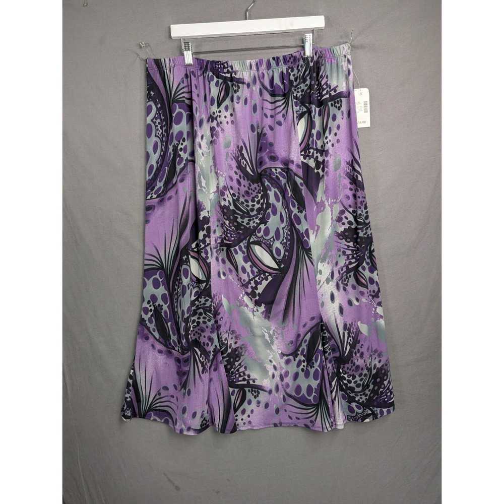 Added Dimensions Catherines Purple Abstract Midi Skirt 1X 18/20 NWT 8585